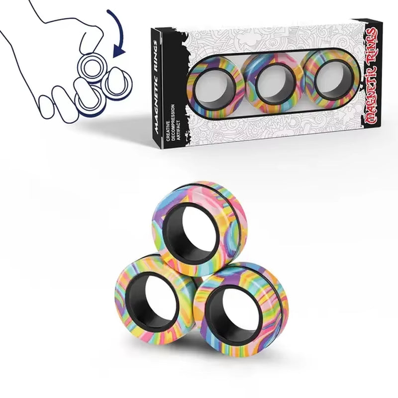 Magnetic Rings Fidget Toy Set (3PCS) – Spinner Magnet Rings for Stress Relief | Sensory Fidget Toys for Adults, Teens & Kids
