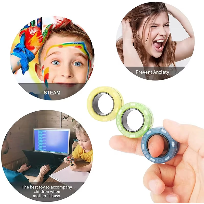 Magnetic Rings Fidget Toy Set (3PCS) – Spinner Magnet Rings for Stress Relief | Sensory Fidget Toys for Adults, Teens & Kids