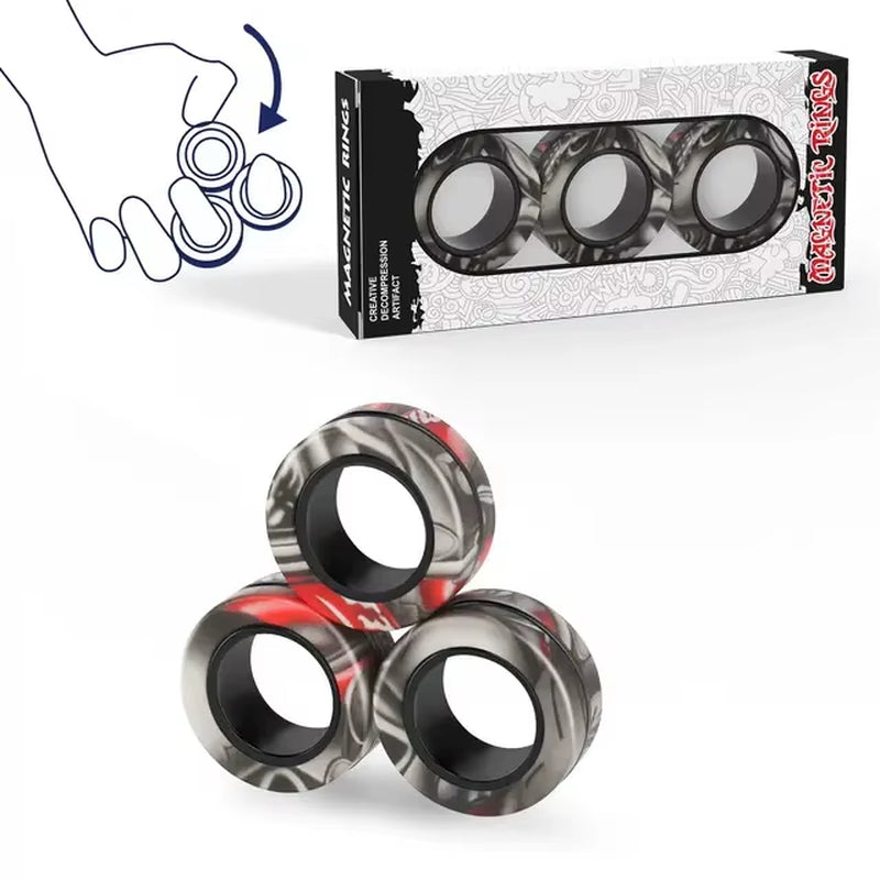 Magnetic Rings Fidget Toy Set (3PCS) – Spinner Magnet Rings for Stress Relief | Sensory Fidget Toys for Adults, Teens & Kids